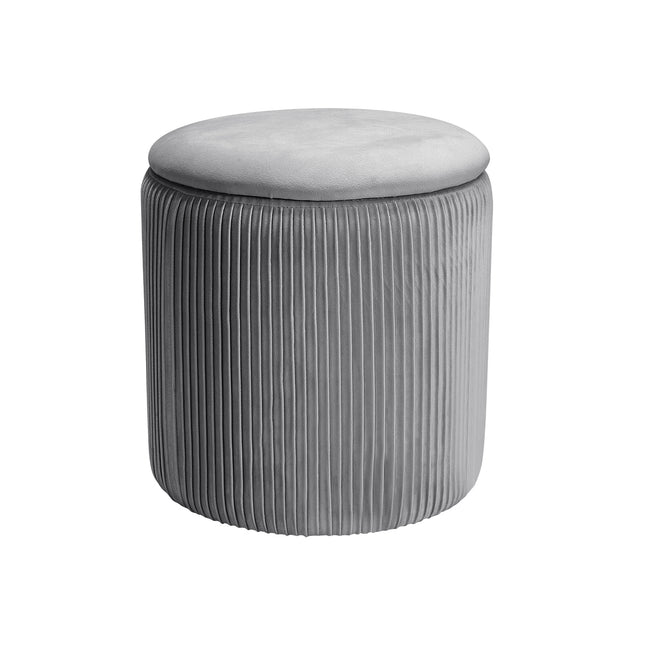 Round Velvet Ottoman Storage Footstool, Grey