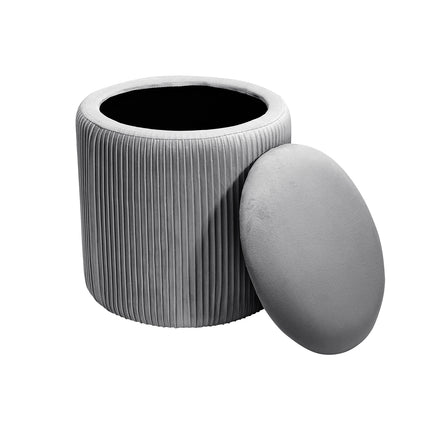 Round Velvet Ottoman Storage Footstool, Grey