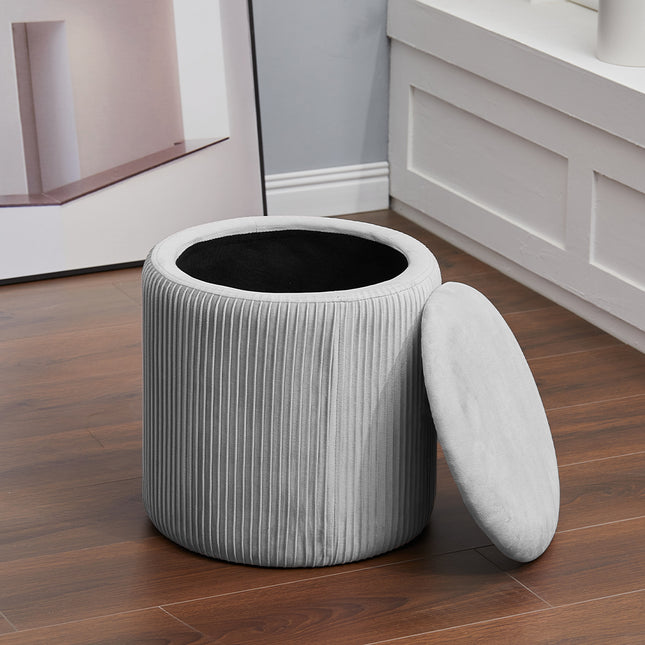 Round Velvet Ottoman Storage Footstool Grey