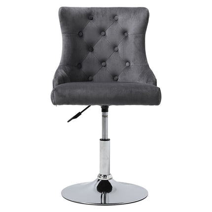 Velvet Swivel Adjustable Bar Stool with Chrome Base Grey 79-93cm H