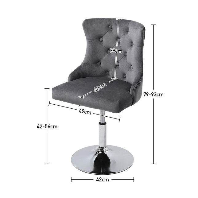Velvet Swivel Adjustable Bar Stool with Chrome Base Grey 79-93cm H