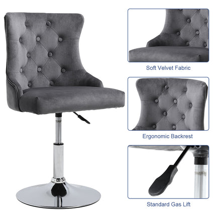 Velvet Swivel Adjustable Bar Stool with Chrome Base Grey 79-93cm H