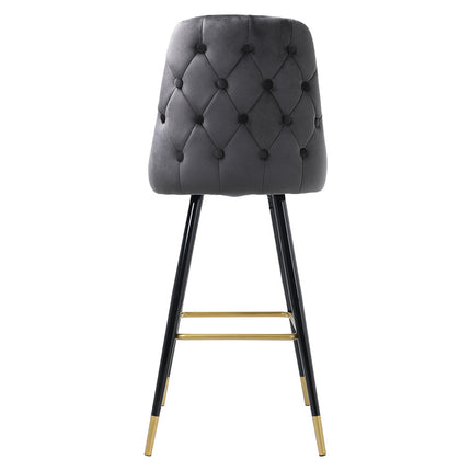 Set of 2 Velvet High foot Bar Stool Buttoned Back Grey 115cm H
