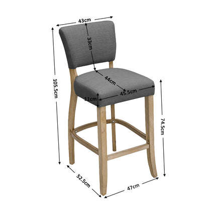 Set of 2 Linen Upholstered Bar Stools for Kitchen Island Cafe