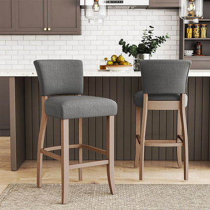 Two-Height Light Grey Linen Bar Stool Set for Kitchen