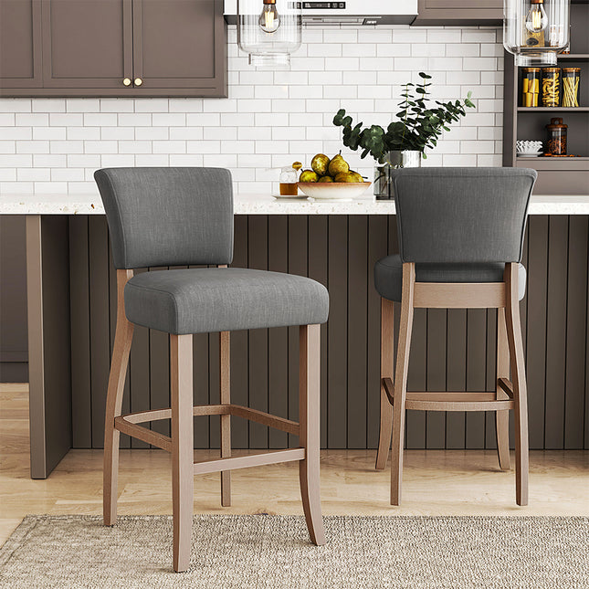 Two-Height Light Grey Linen Bar Stool Set for Kitchen