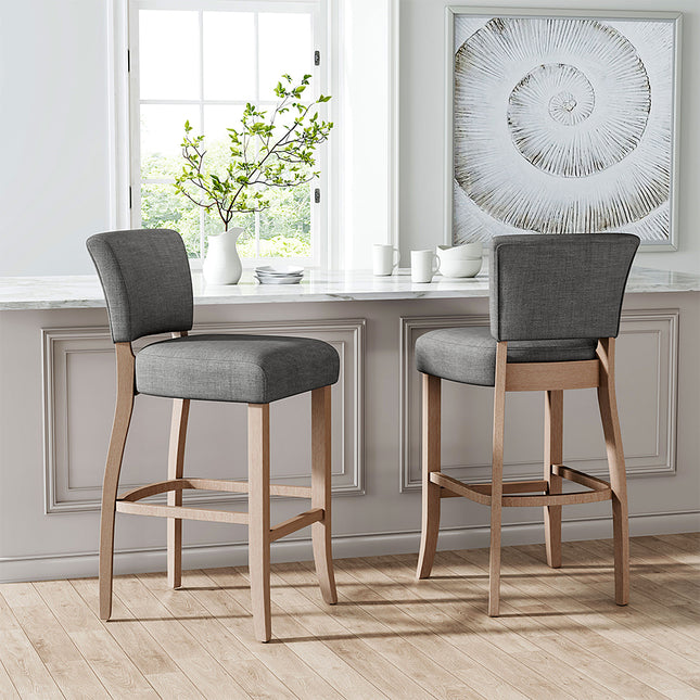 Two-Height Light Grey Linen Bar Stool Set for Kitchen