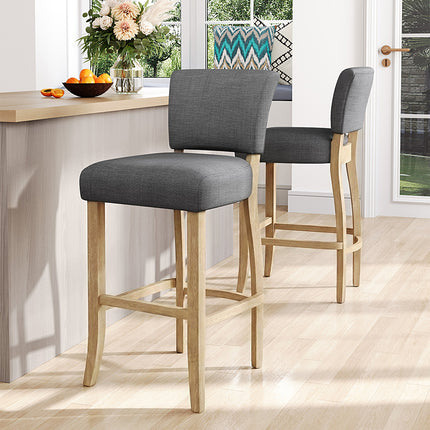 Set of 2 Linen Upholstered Bar Stools for Kitchen Island Cafe