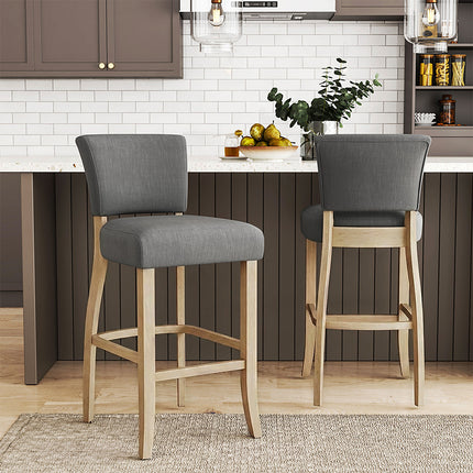 Set of 2 Linen Upholstered Bar Stools for Kitchen Island Cafe