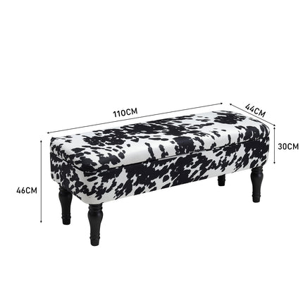Cow Print Velvet Upholstered Storage Bench 110x46cm