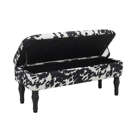 Cow Print Velvet Upholstered Storage Bench 110x46cm