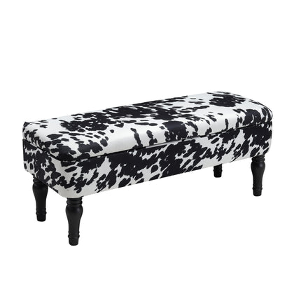 Cow Print Velvet Upholstered Storage Bench 110x46cm