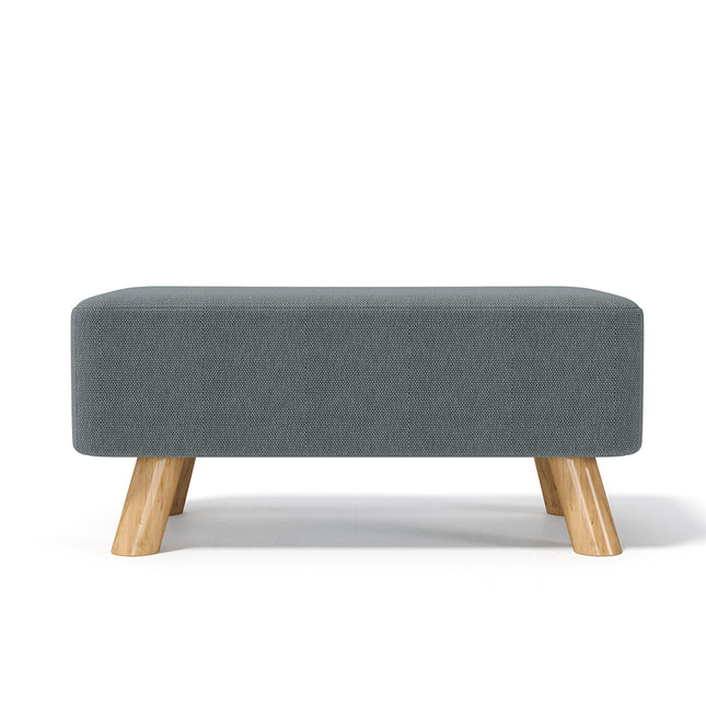 Grey Linen Pouffe Footstool with Wooden Legs
