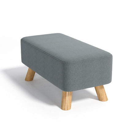 Grey Linen Pouffe Footstool with Wooden Legs