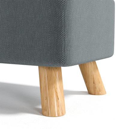 Grey Linen Pouffe Footstool with Wooden Legs