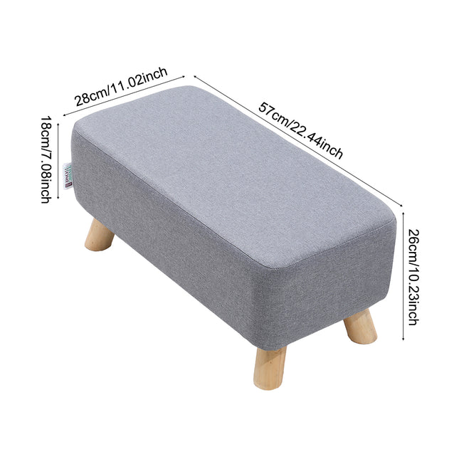 Grey Linen Pouffe Footstool with Wooden Legs