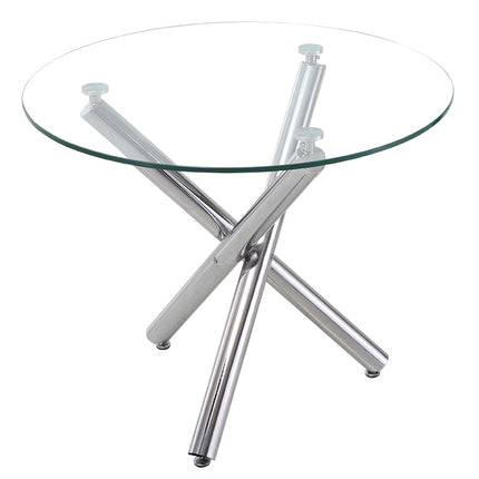 Tempered Glass Crossover Round Dining Table with 3 Chrome Legs