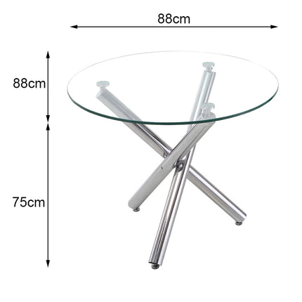Tempered Glass Crossover Round Dining Table with 3 Chrome Legs