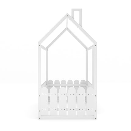 Wooden House Toddler Bed with Fence and Roof