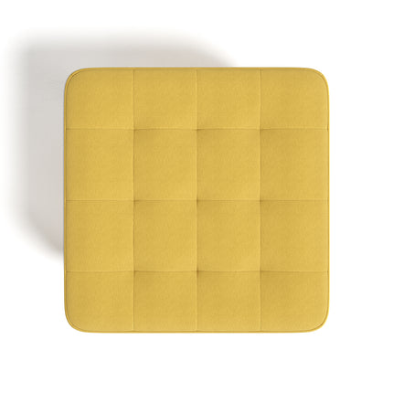Yellow Square Linen Upholstered Footstool with Wooden Legs