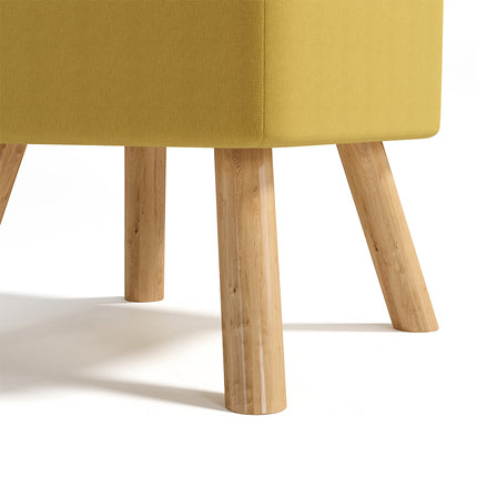 Yellow Square Linen Upholstered Footstool with Wooden Legs