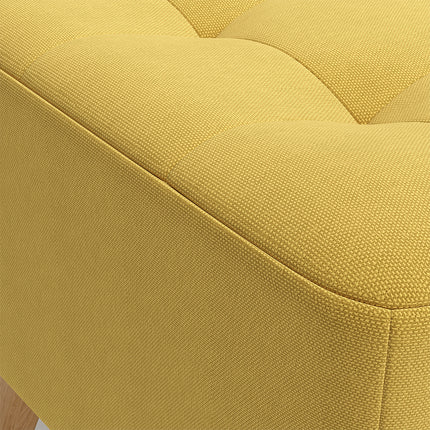 Yellow Square Linen Upholstered Footstool with Wooden Legs