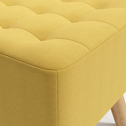 Yellow Square Linen Upholstered Footstool with Wooden Legs