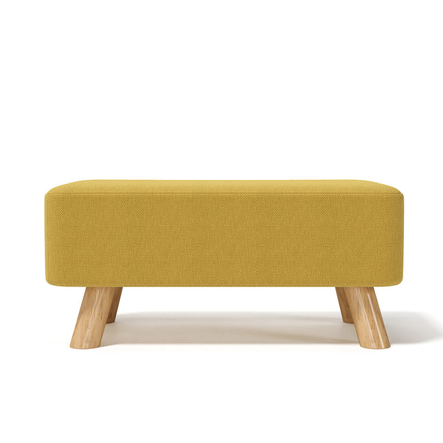 Yellow Linen Pouffe Footstool with Wooden Legs