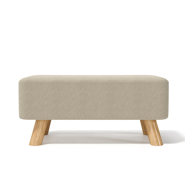 Beige Linen Pouffe Footstool with Wooden Legs