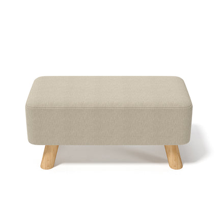 Beige Linen Pouffe Footstool with Wooden Legs