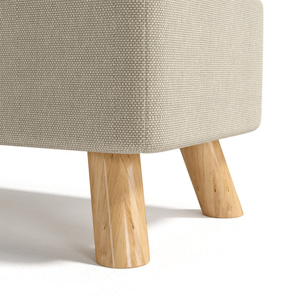 Beige Linen Pouffe Footstool with Wooden Legs