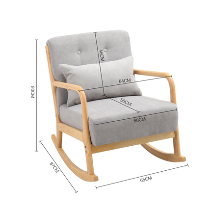 Grey Contemporary Linen Buttoned Rocking Chair