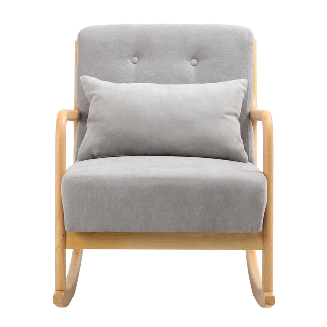 Grey Contemporary Linen Buttoned Rocking Chair
