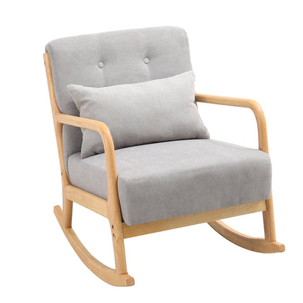Grey Contemporary Linen Buttoned Rocking Chair