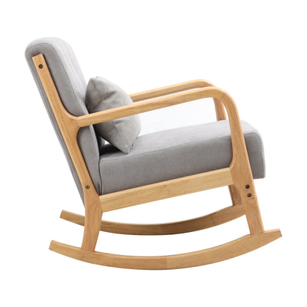 Grey Contemporary Linen Buttoned Rocking Chair