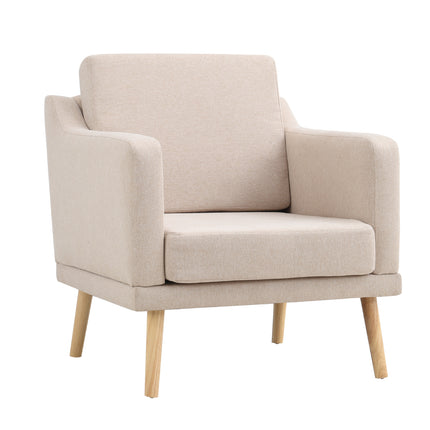Beige Linen Upholstered Padded Armchair