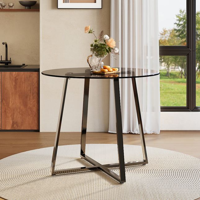 Modern Round Dining Table with Tempered Glass Top