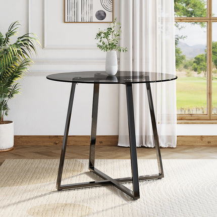 Modern Round Dining Table with Tempered Glass Top