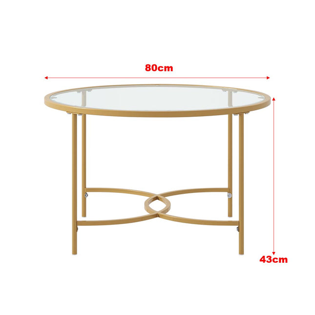 Gold Modern Round Tempered Glass Coffee Table for Living Room