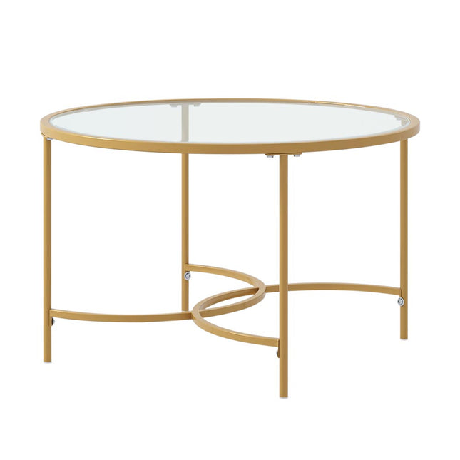Gold Modern Round Tempered Glass Coffee Table for Living Room