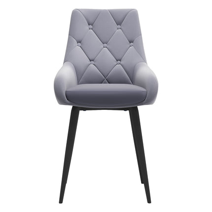 Set of 2 Grey Velvet Metal Legs Button Upholstered Dining Chair 88cm H