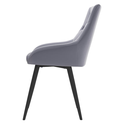 Set of 2 Grey Velvet Metal Legs Button Upholstered Dining Chair 88cm H