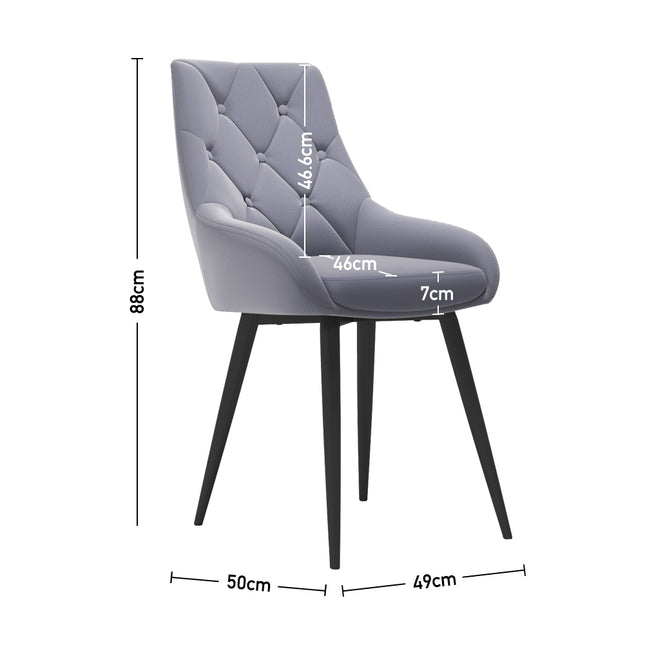 Set of 2 Grey Velvet Metal Legs Button Upholstered Dining Chair 88cm H