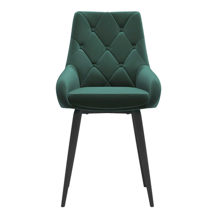 Set of 2 Green Velvet Metal Legs Button Upholstered Dining Chair 88cm H