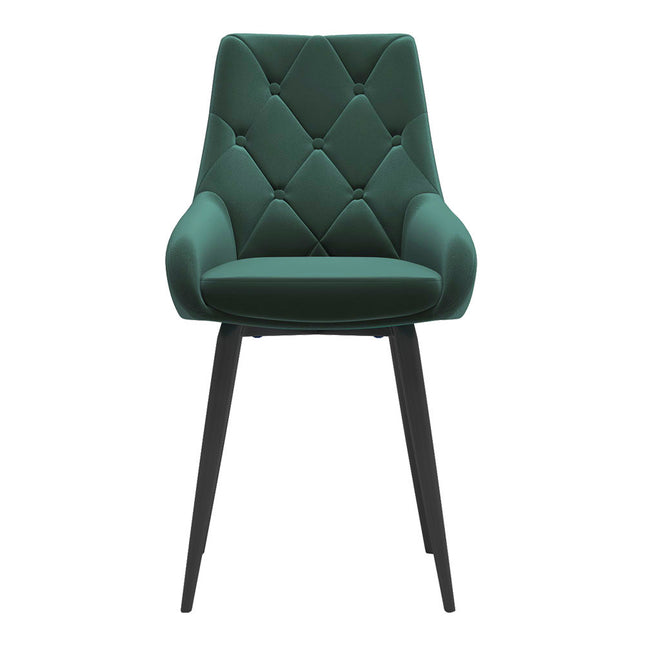 Set of 2 Green Velvet Metal Legs Button Upholstered Dining Chair 88cm H