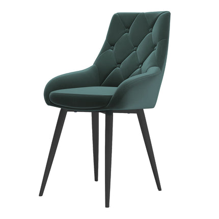 Set of 2 Green Velvet Metal Legs Button Upholstered Dining Chair 88cm H