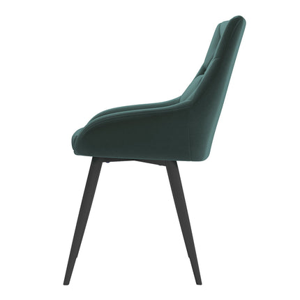 Set of 2 Green Velvet Metal Legs Button Upholstered Dining Chair 88cm H