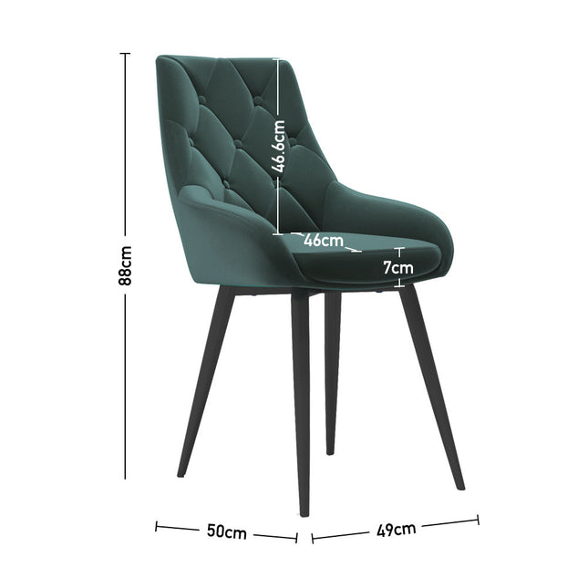 Set of 2 Green Velvet Metal Legs Button Upholstered Dining Chair 88cm H