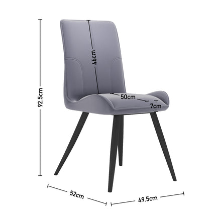 Two dining chairs in a grey set with velvet upholstery