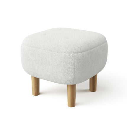 Beige Footstool Pouffe Stool with Wooden Legs